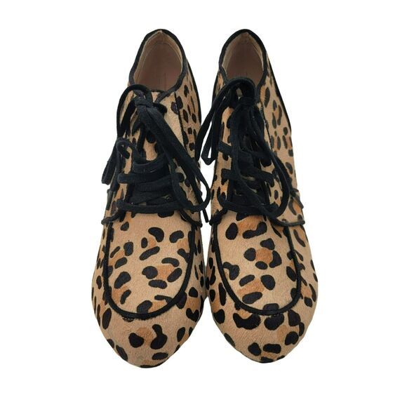 TopShop Booties Womens Size 7 Leopard New Calf Hair Boots Lace Up Animal Print - Picture 7 of 9
